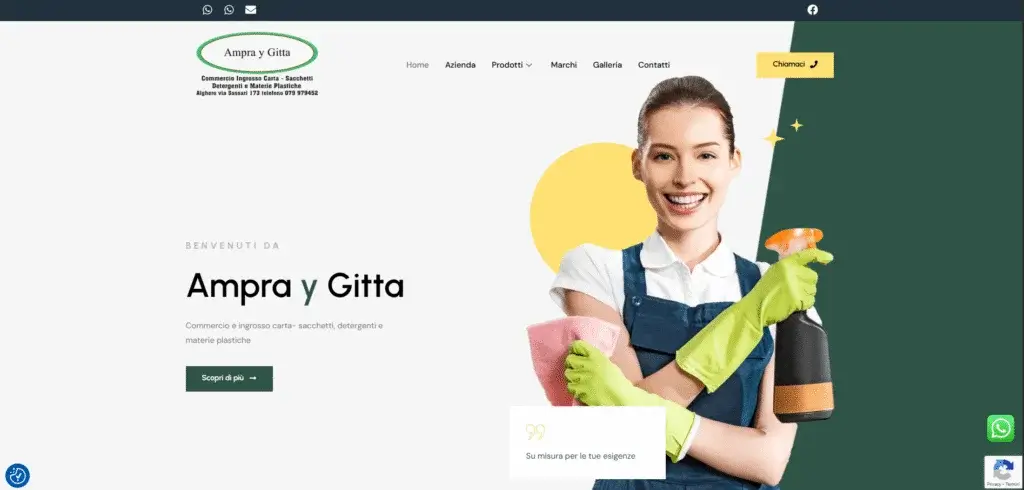 La home del sito aziendale Ampra Y Gitta, con i servizi e il catalogo prodotti