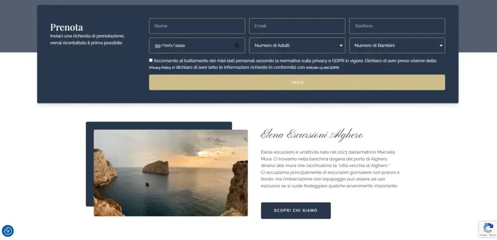 The home page of the Elena Escursioni site, with the routes along the coral coast