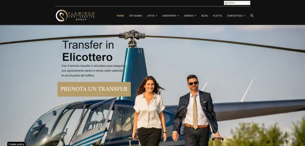 The home page of the Flamingo Taxi site, with the chauffeur service booking