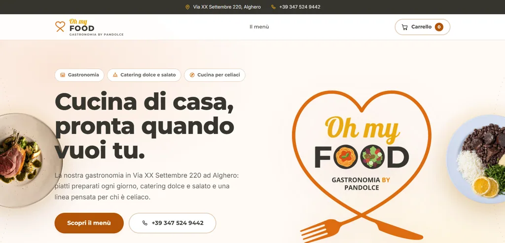 La home di Oh my Food, la gastronomia di Pandolce ad Alghero