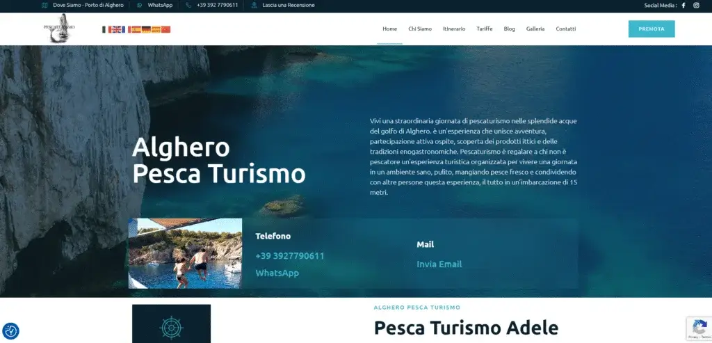 La home del sito di Pescaturismo Adele, con la barca e le escursioni in mare