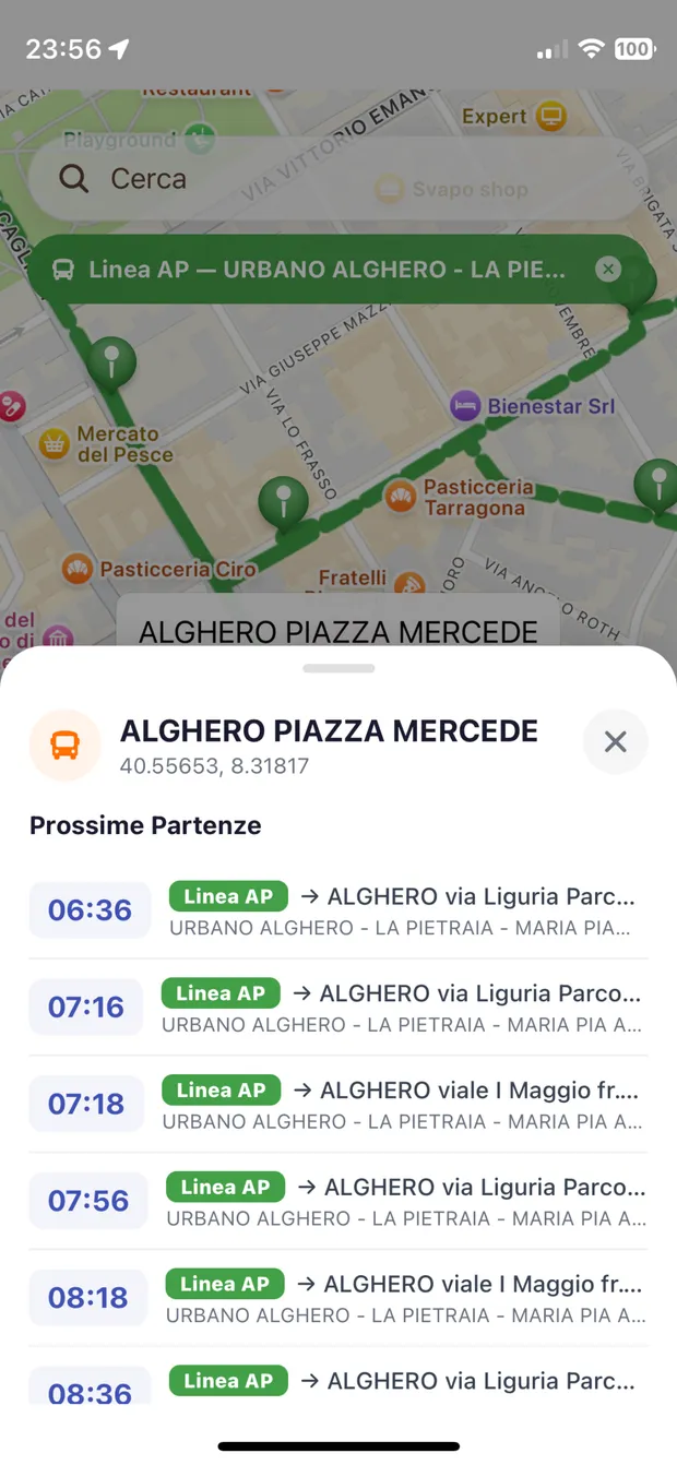 The next bus departures from a stop