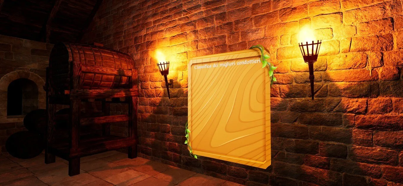 A golden parchment between the torches in the hall of the castle